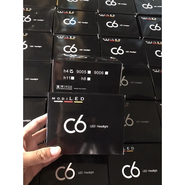 LAMPU H4 C6 BLACK 6000K PUTIH KAKI 3 ACDC