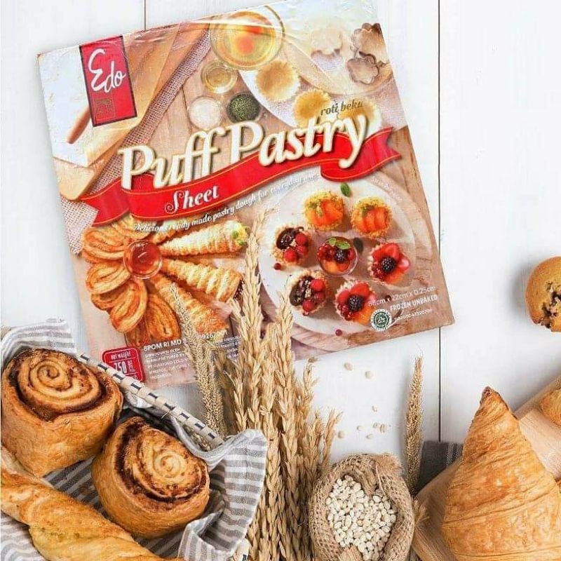 

Edo Puff Pastry sheet ukuran 88x22x0,25cm 750GR bahan kue