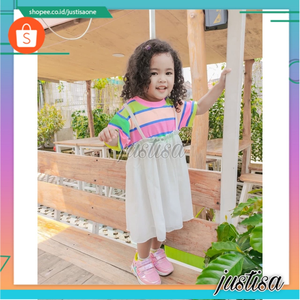 Promo !! Dress anak murah / Dress kingkids / Dress anak import / Dress striped stomach lace import uk 1-4th