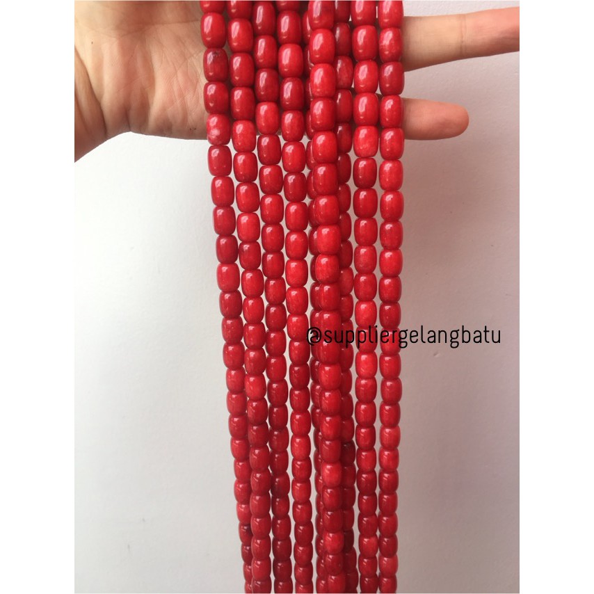 bahan renceng batu agate tabung 8mm merah red crystal gelang kalung aksesoris ronce gelang kalung