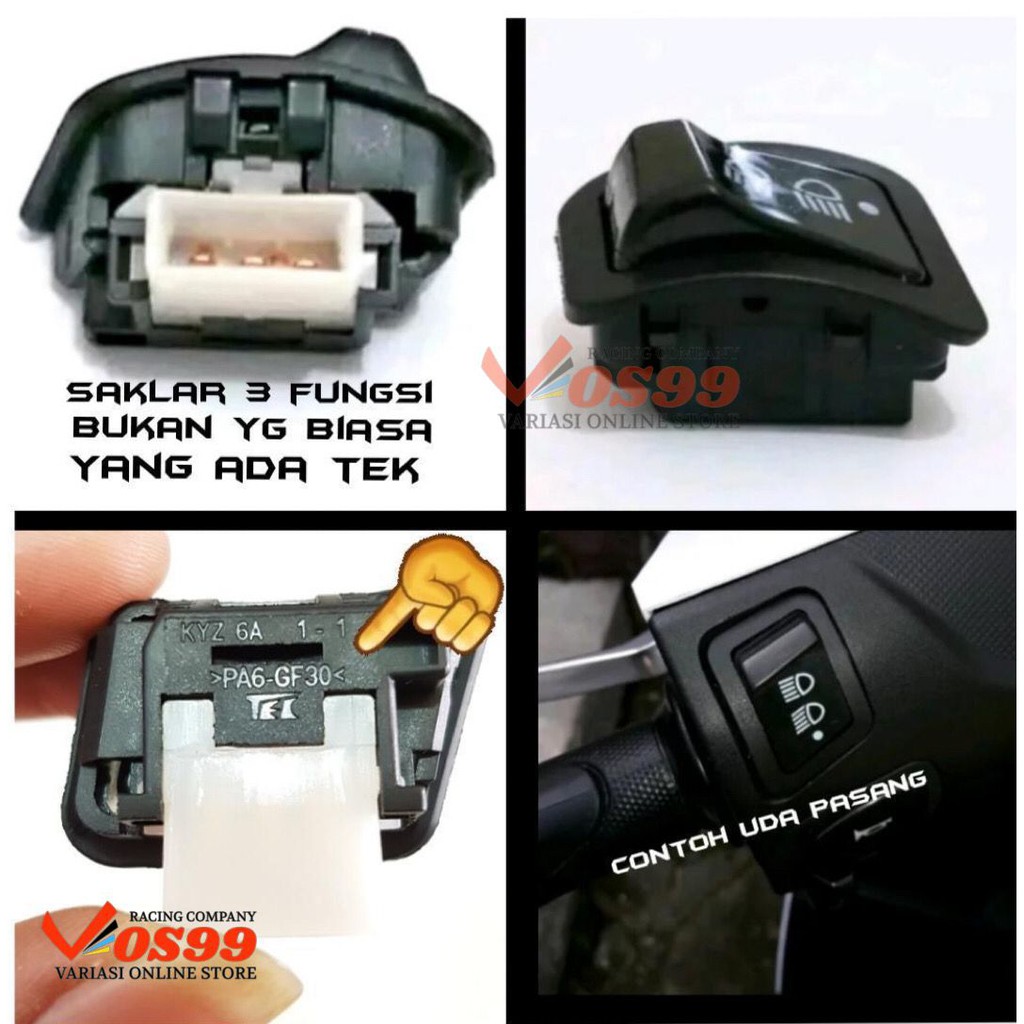 Dim Dimmer Tombol Saklar ON/OFF 3 Fungsi Untuk Honda Beat Fi Vario Revo Dll