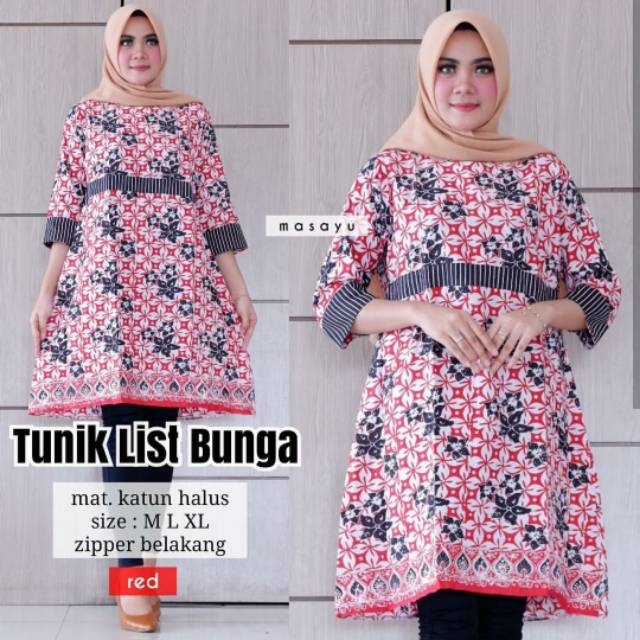 Tunik list bunga atasan baju batik wanita modern murah