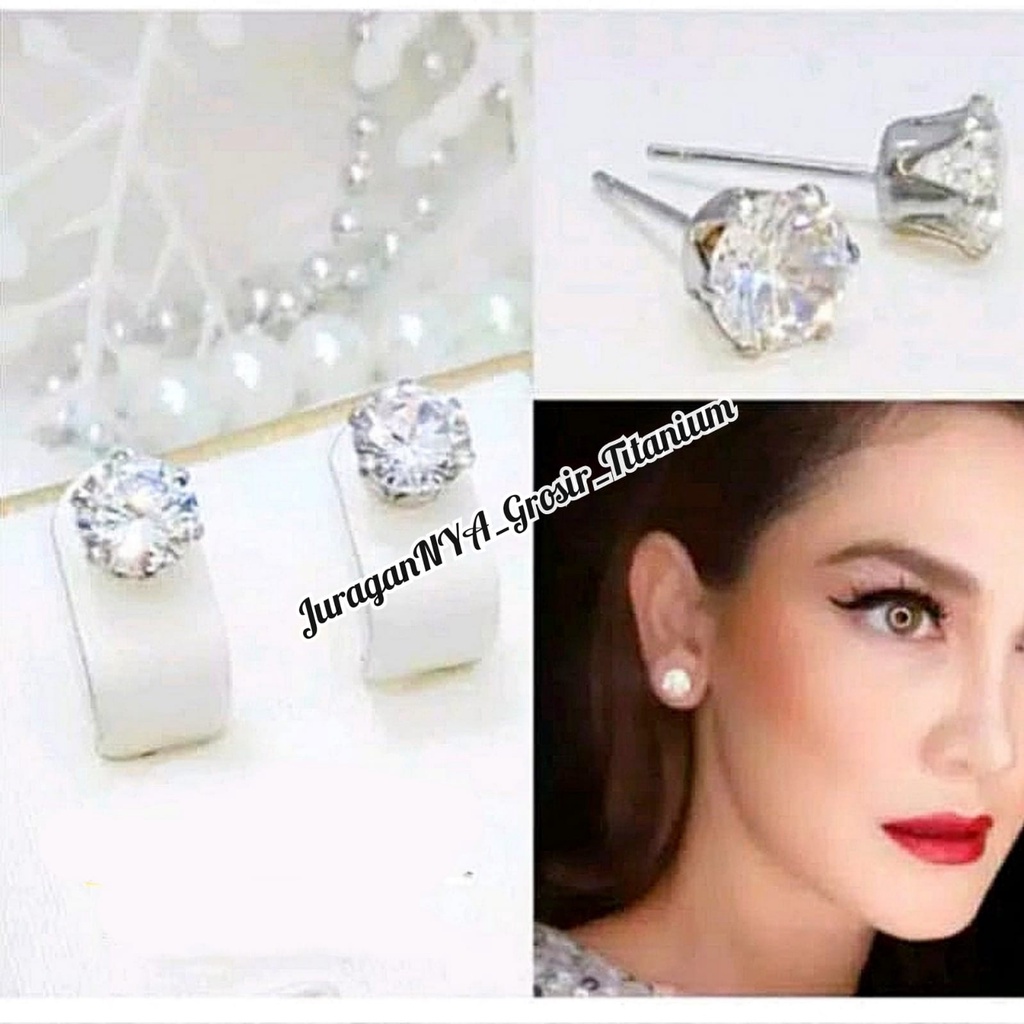 TITANIUM ANTING PERMATA SATU GIWANG DESAIN NETRAL,SIMPLE PERHIASAN EMAS WANITA ANTI KARAT&amp;ANTI LUNTUR