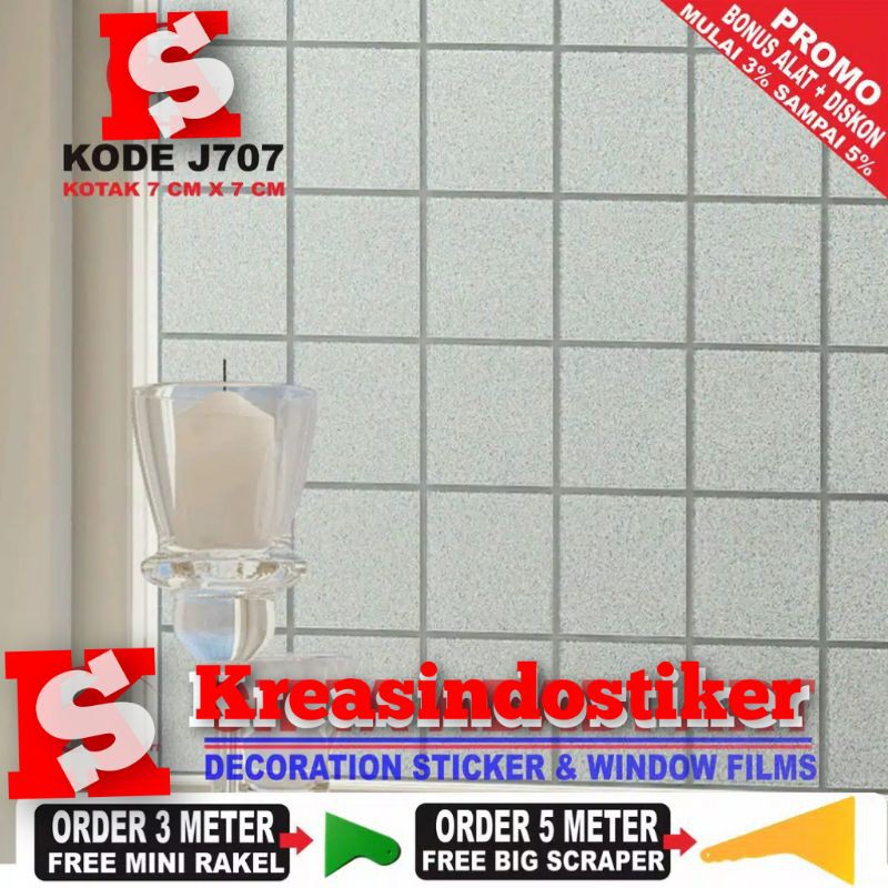 Sticker Kaca Stiker Kaca Sandblast Motif Kotak Kotak