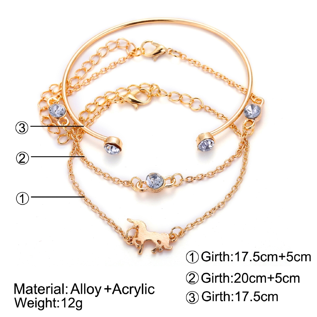 Gelang Multilayer Bahan Metal Warna Emas Aksen Kristal Gaya Retro Untuk Wanita