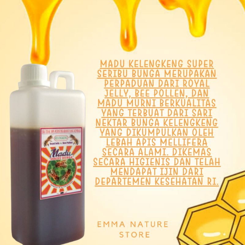 Madu Super Nektar Bunga Kelengkeng Plus Royal Jelly Bee Pollen Seribu Bunga 1 Kg