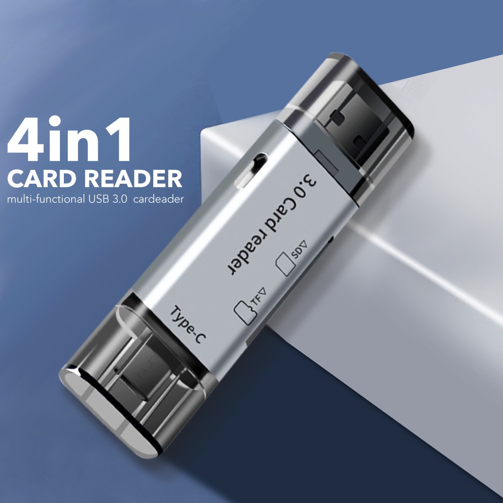 Actual 4 in 1 Card Reader High-Speed Smart 3.0 Metal Type C / Micro USB / SD Card / TF Memory Card Read OTG Adapter