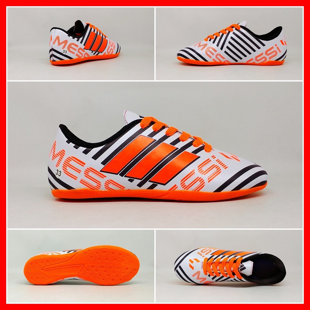 Sepatu Futsal Anak Adidas Messi Putih List Hitam Orange Kids