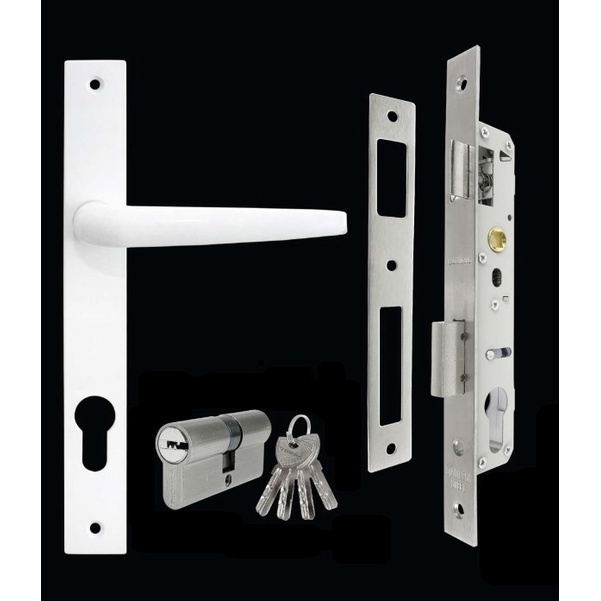 Set Kunci Pintu Aluminium 9055 Handle + Mortise + Silinder Kunci