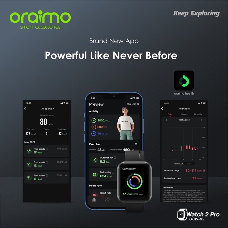 Oraimo OSW-32 Watch 2 Pro Smart Watch Jam Tangan Pintar Bigger Screen Smarter Call - Garansi 1 Tahun