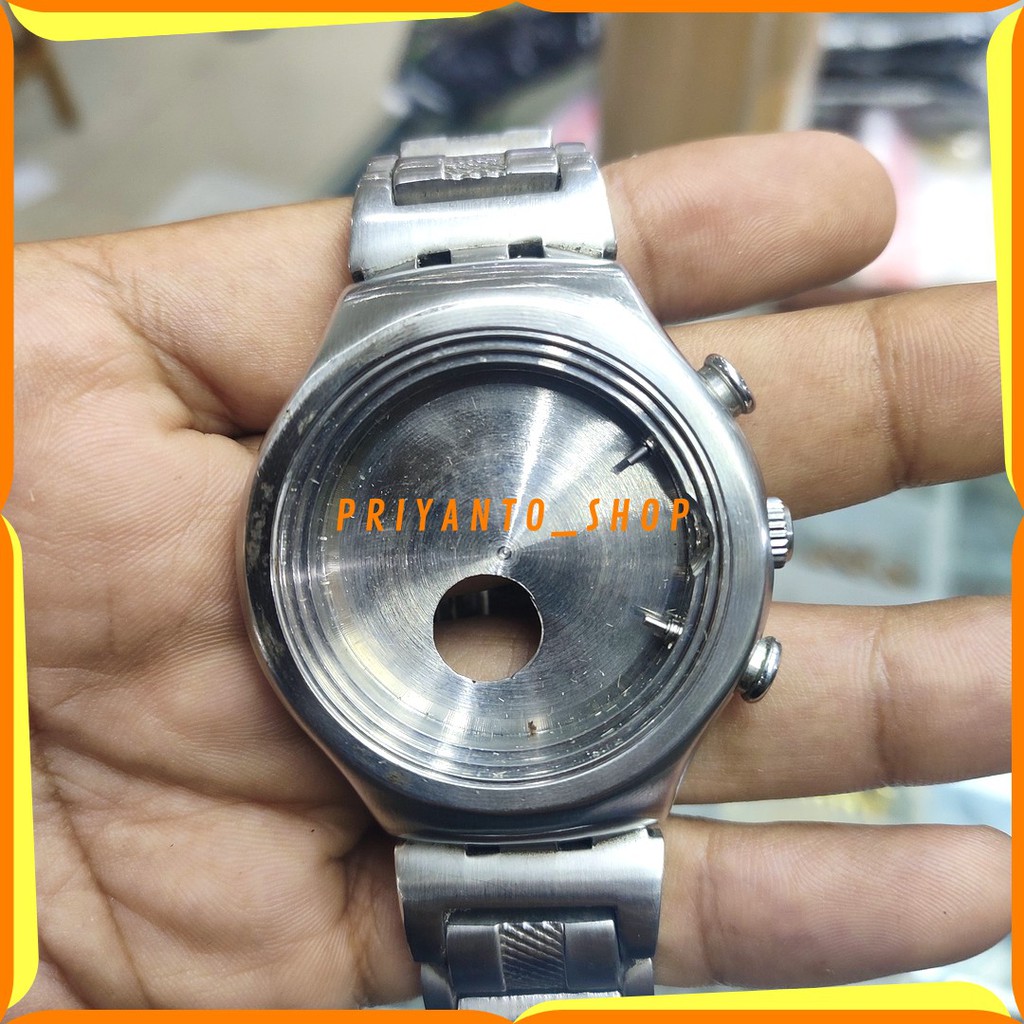 Knop crown Jam Tangan Swatch irony stainless steel waterproof silver