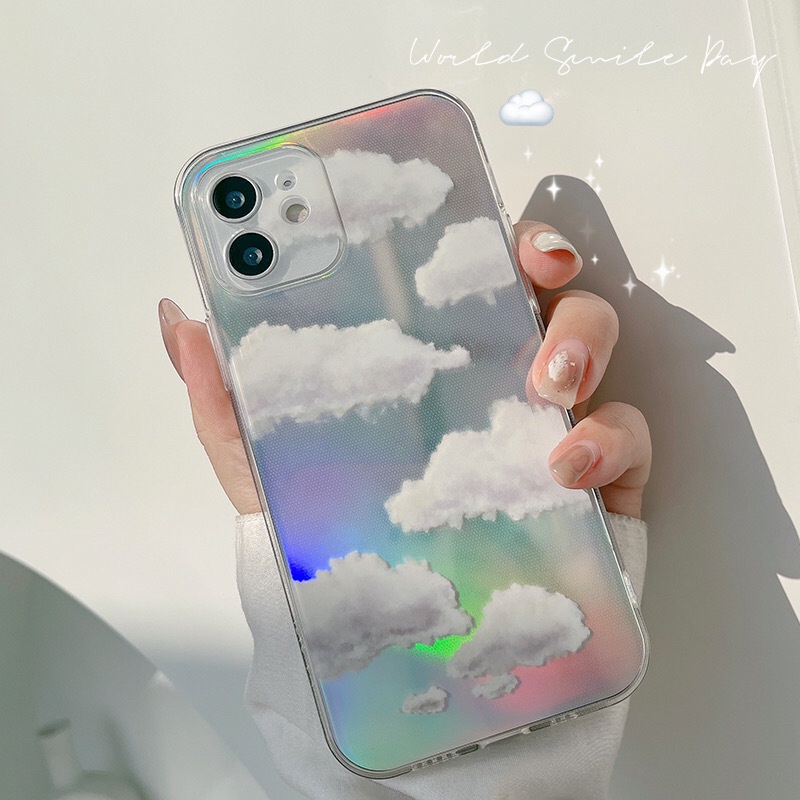 Soft Case TPU Transparan Motif Aoxing Cloud Dengan Kartu Laser Untuk IPhone 13 7 8 SE 2020 7P 8Plus X XS XR 11 12 Mini Pro Max HP