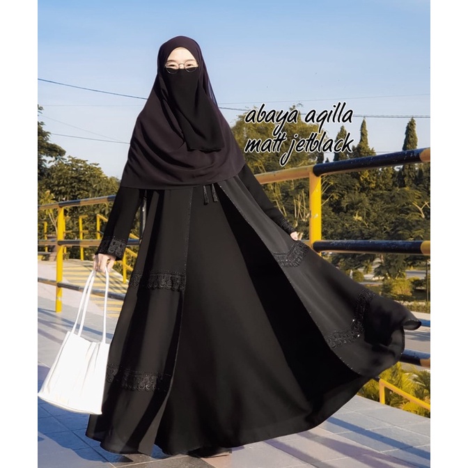 GAMIS SYAR’I ABAYA DUBAI AQILA RENDA BLACK CANTIK MURAH COD