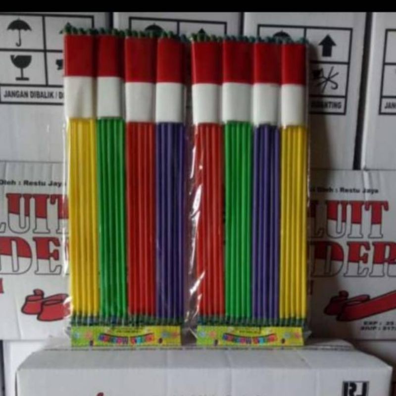 Bendera PLASTIK Merah Putih dengan TONGKAT TANGKAI GAGANG Pluit  (1Pak 20 pcs )