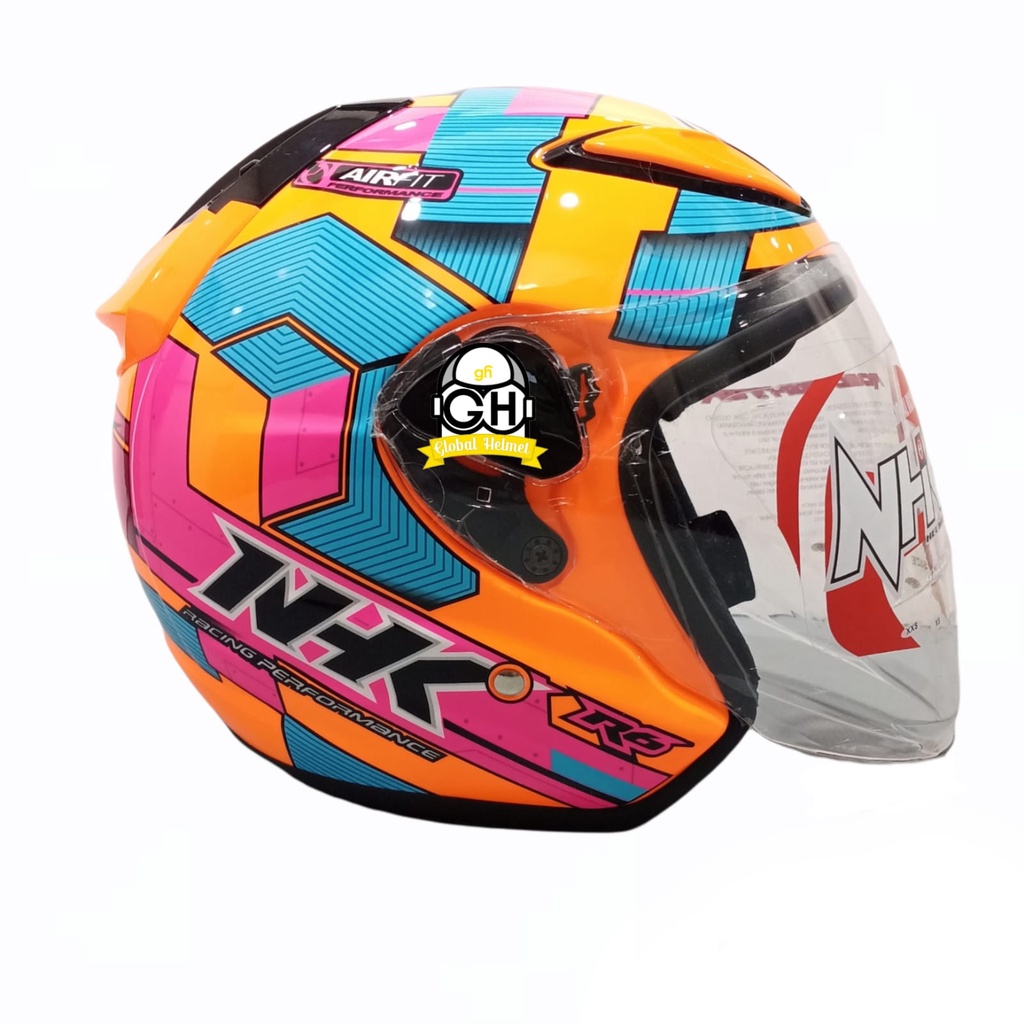 HELM HALF FACE NHK R6 R-6 MOTIF CUBE ORANGE FLO