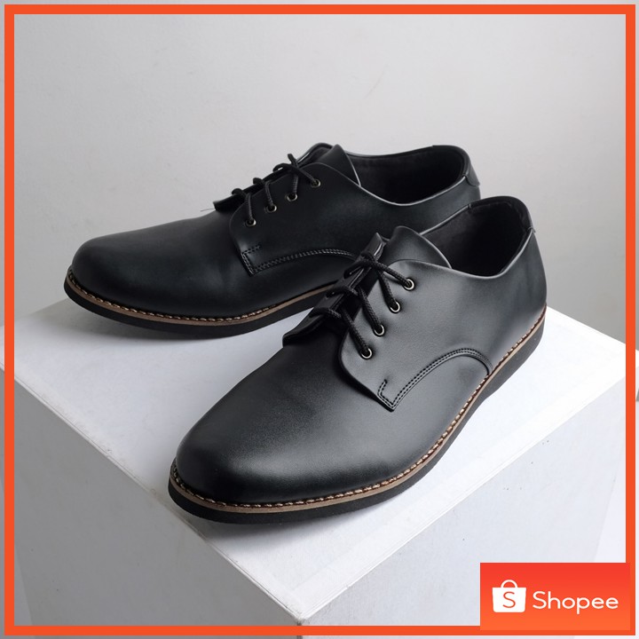 RUSH BLACK - Sepatu Pantofel Pria Kulit Formal Santai Kasual Kerja Kuliah Oxford - Pantopel