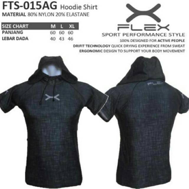 Kaos hoodie sport fitness bodyfit Flex abu gelap