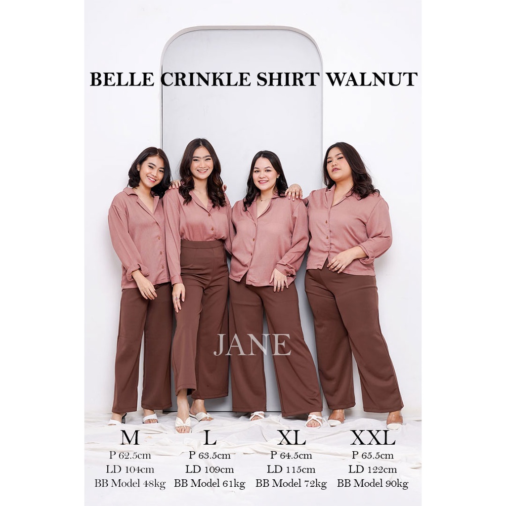 JANE COLLECTION || Atasan Wanita Hitam Kemeja Oversize Bigsize Kemeja Kerja Wanita Putih Kemeja Basic Polos Lengan Panjang Kancing Busui M L XL XXL Belle Crinkle Shirt