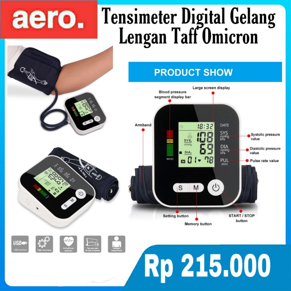 Tensimeter Digital Alat Ukur Tekanan Darah Pengukur Tensi Darah Gelang Lengan Taff Omicron Jziki