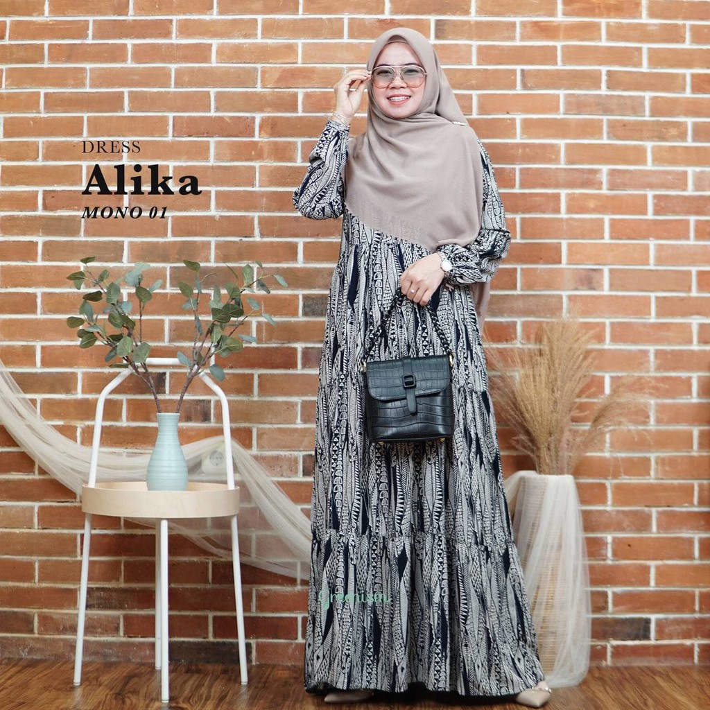 GAMIS MONOCROME GREENISM - ALIKA DRESS HOMEYDRESS MANIS BISA BUSUI CASUAL SEGALA ACARA BLACK WHITE