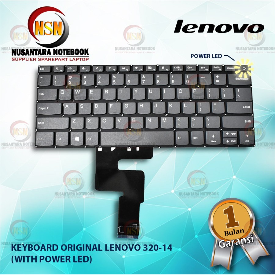 Keyboard Laptop Lenovo IdeaPad 320-14 IP320-14 Hitam With Power LED