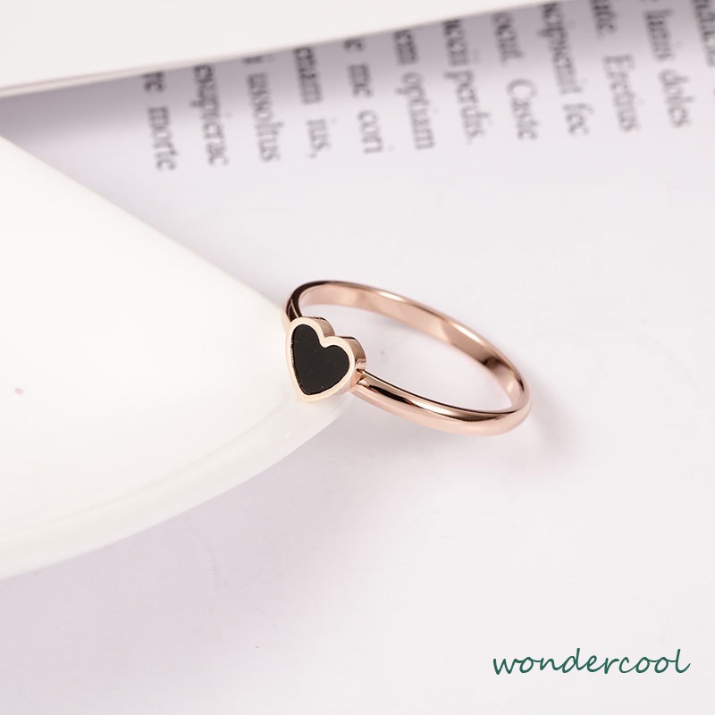 Korean Cinta Hati Cincin Titanium Lapisan Emas Model  Rose Gold-Won