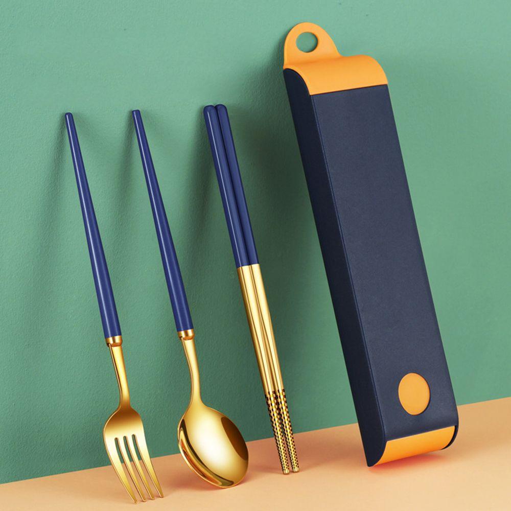 Top Cutlery Set Portable Travel Reusable Dengan Kotak Peralatan Makan