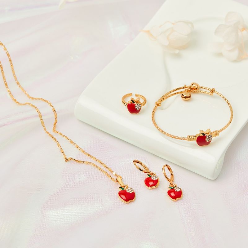 Satu Set Anak Perhiasan Set Anak Anting Cincin Gelang Kalung Motif APEL