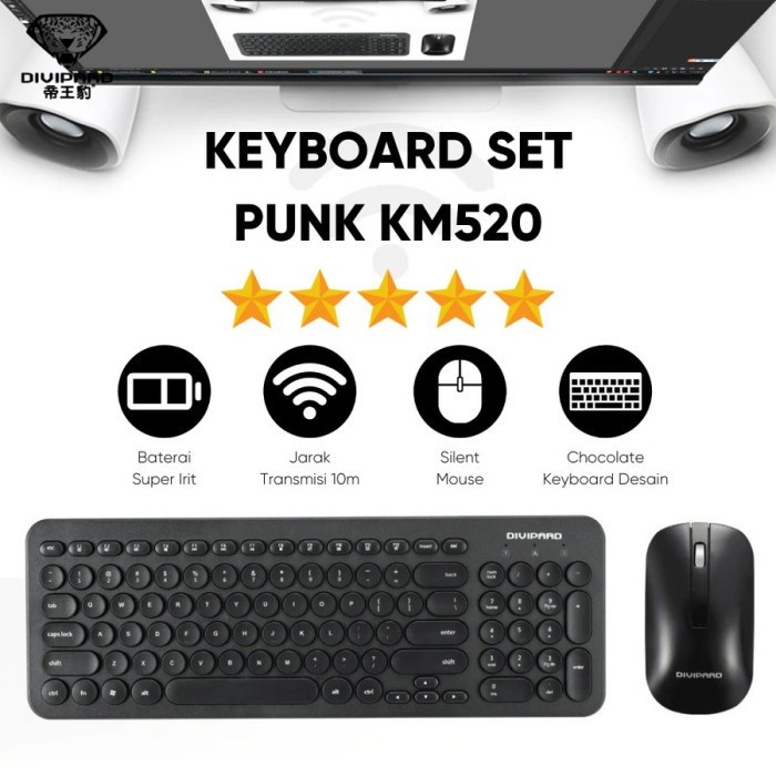 Divipard Keyboard Mouse Wireless KM520 Ultra Slim Super Silent