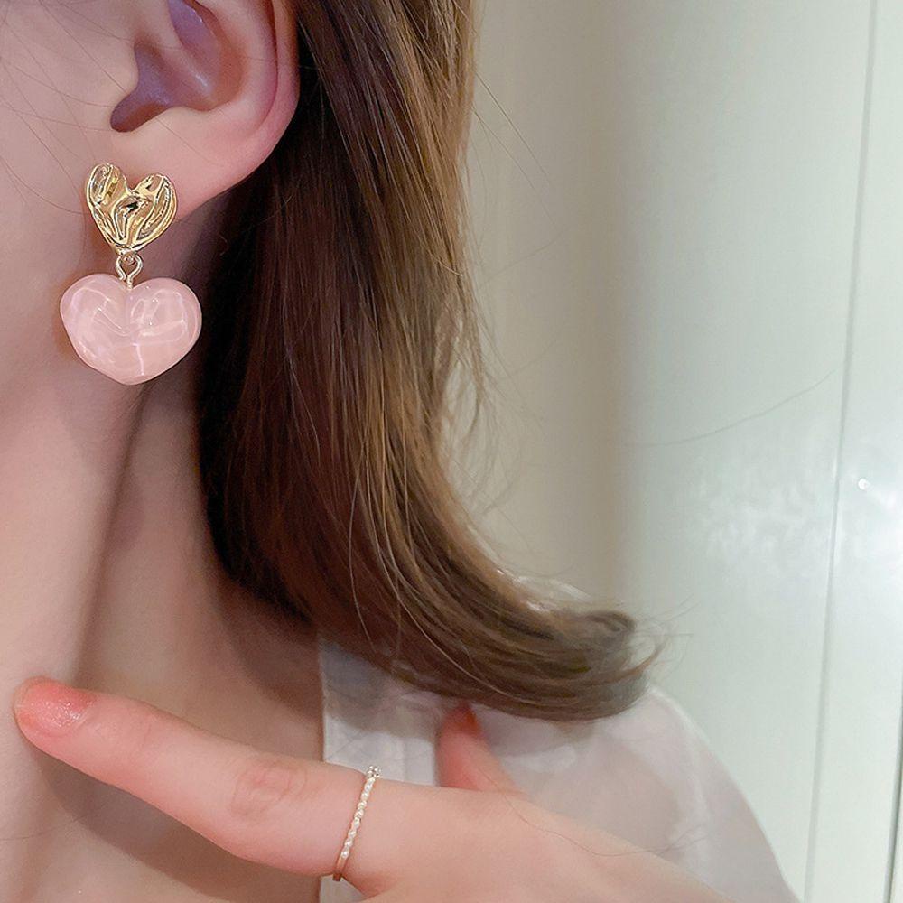 Mxbeauty Anting Menjuntai Wanita Eleagnt Vintage Untuk Perempuan Love Resin Hati Pendent Drop Earrings