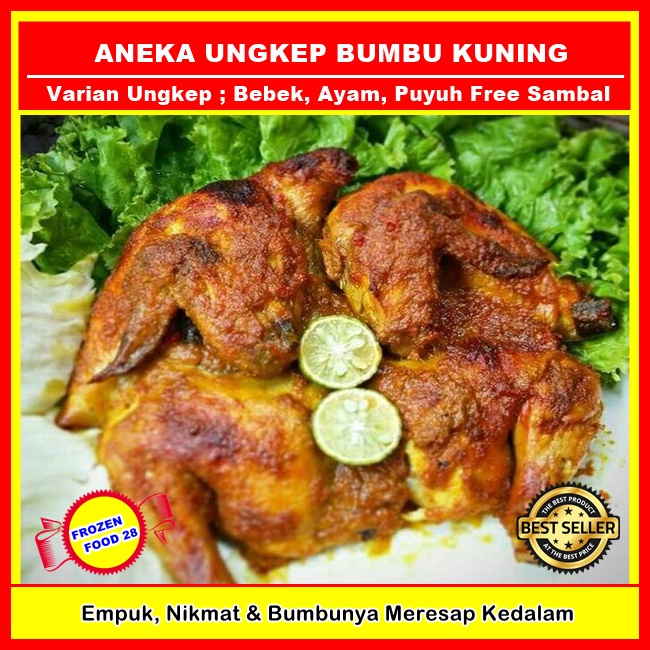 

Bebek Ungkep, Ayam Ungkep & Puyuh Ungkep Frozen Bumbu Kuning Siap Goreng/Bakar Presto