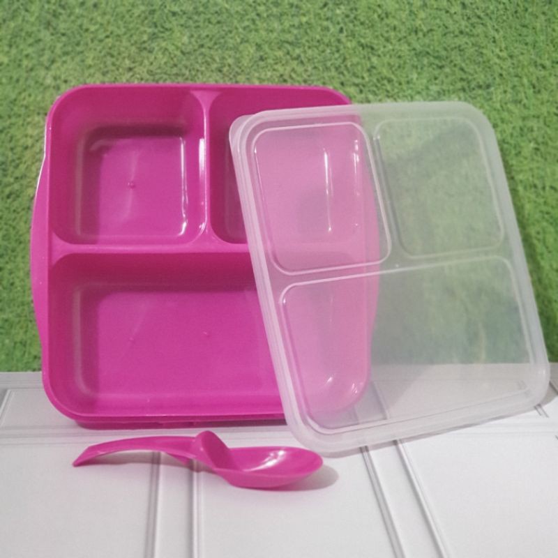 Kotak makan Ompreng murah bento 3 sekat Clio Nara + Sendok