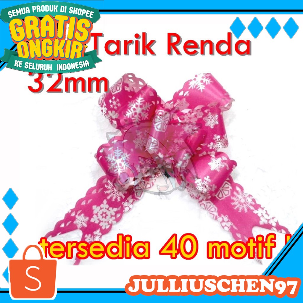 

AH Shop Pita Tarik 10pcs Renda 32mm Serut Besar Hiasan Parcel Kado Natal Souvenir Serut Pull Ribbon