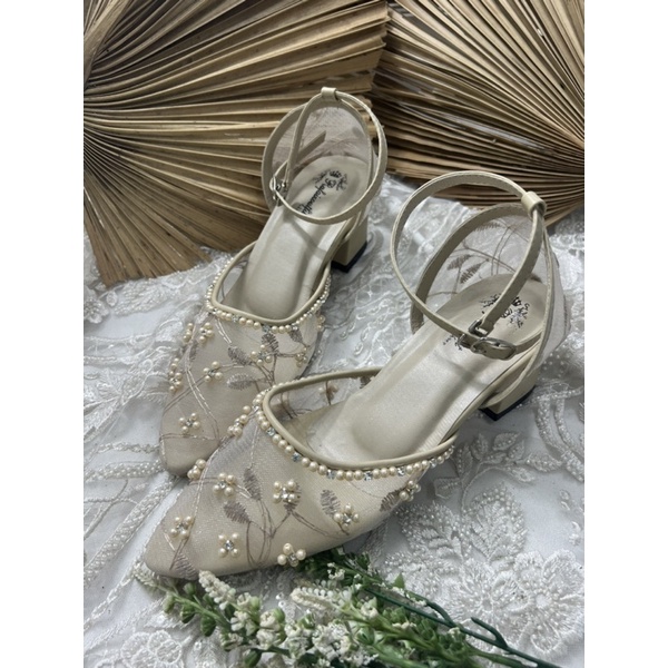 sepatu wanita wedding rafaizoutfit syanaz cream 5cm tahu