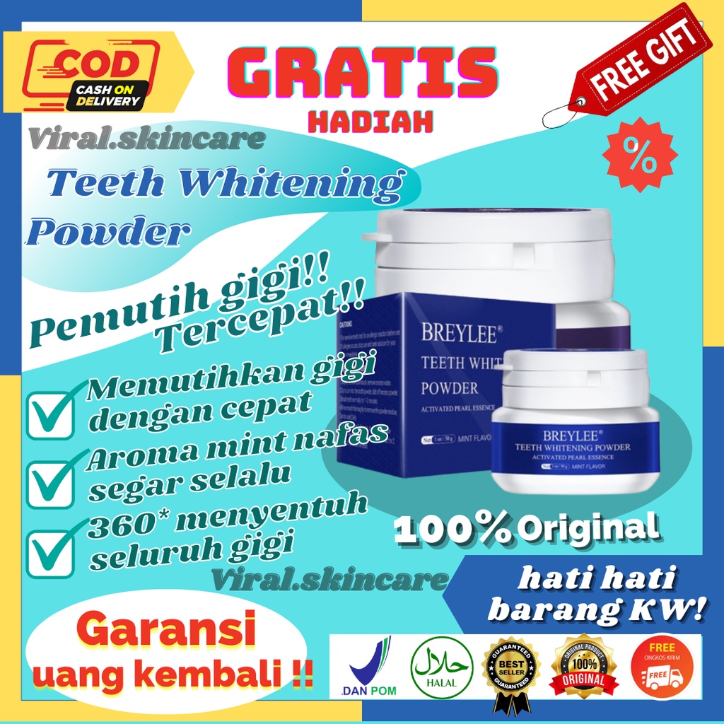 Breylee Teeth Whitening powder Pemutih Gigi Kuning Pembersih Karang Gigi Bpom Ori A60