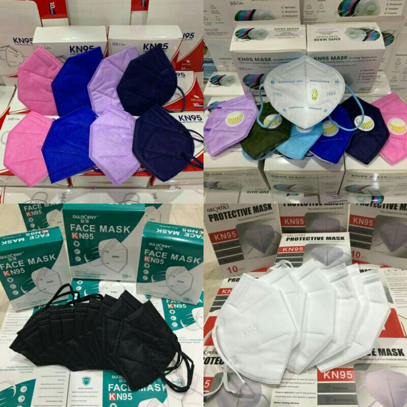 MASKER DEWASA KN95 5PLY isi 10pcs hitam putih warna hijab respirator