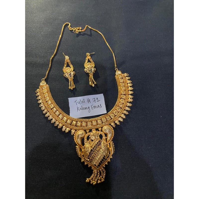 kalung Dubai India / kalung perhiasan India /kalung emas kuning+Anting