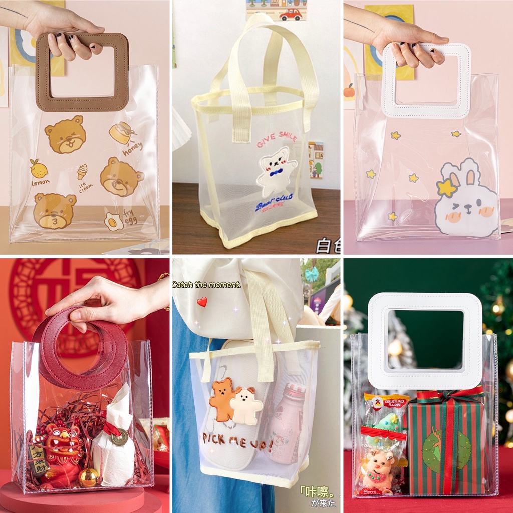 

Handbag Transparan Goodie Tote Bag / Hampers Tas Tenteng Souvenir Kado Hadiah Model Modern Kekinian Mewah Klasik