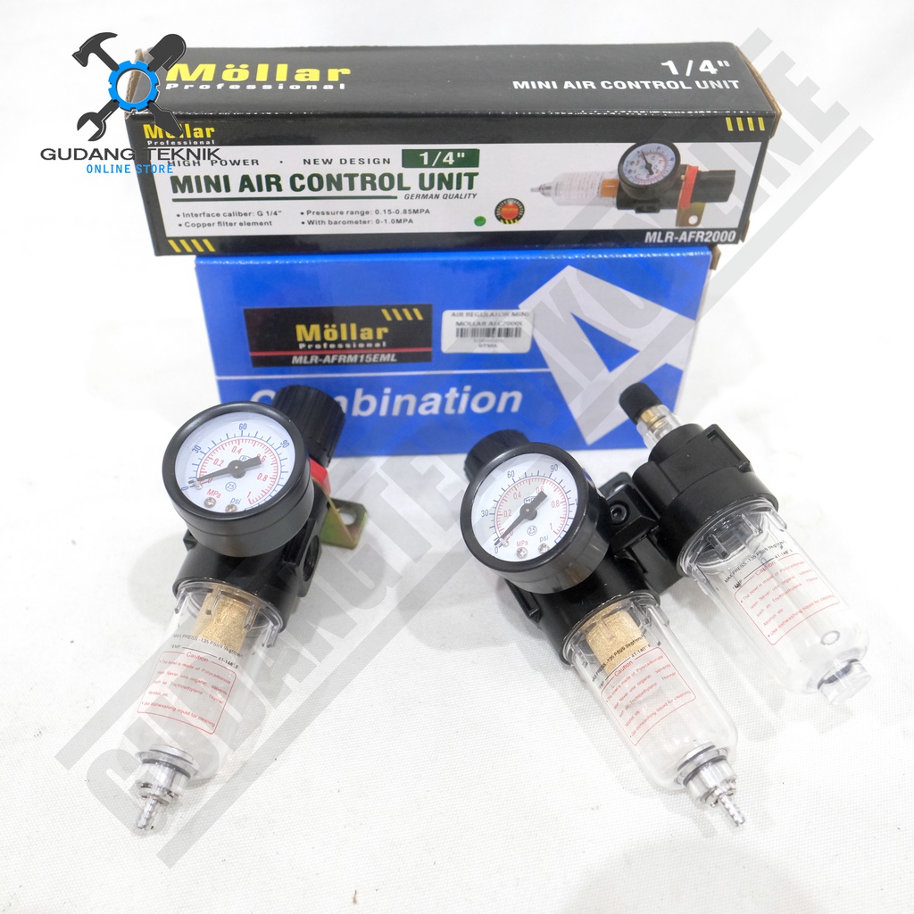 Mini Air Control Unit 1/4&quot; MOLLAR / Filter Air Kompresor Udara Regulator Pengatur Tekanan 1/4 Inch MOLLAR