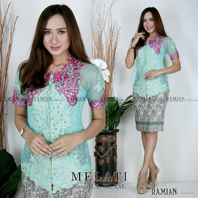 Set Tile Payet Mint Mix Plisket Pendek / Kebaya Modern