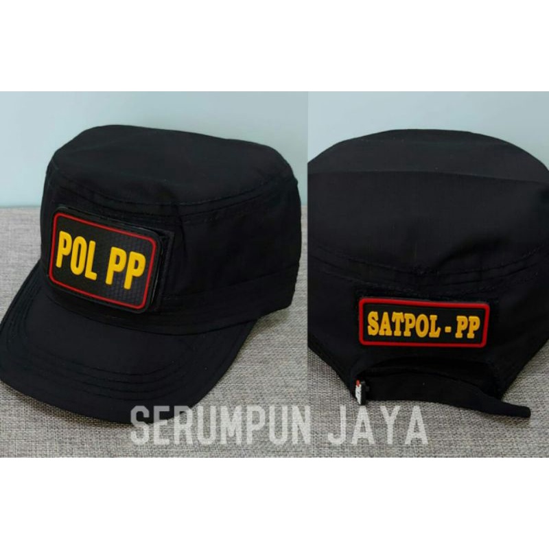 TOPI KOMANDO POL PP HITAM - TOPI SATPOL PP - TOPI POL PP KOMANDO 2 PATCH