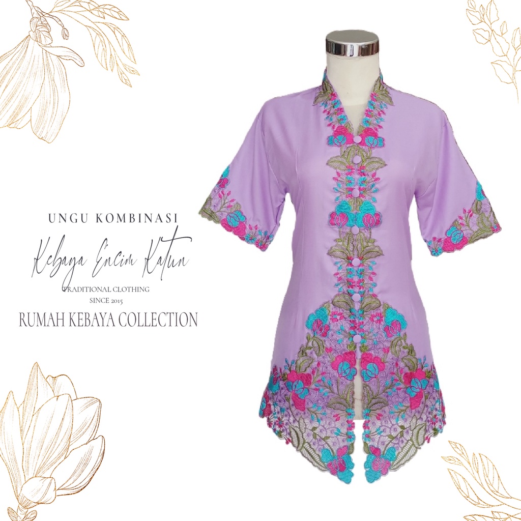 Kebaya Encim Kartini Katun Bordir Modern Tia Ungu Lengan Pendek