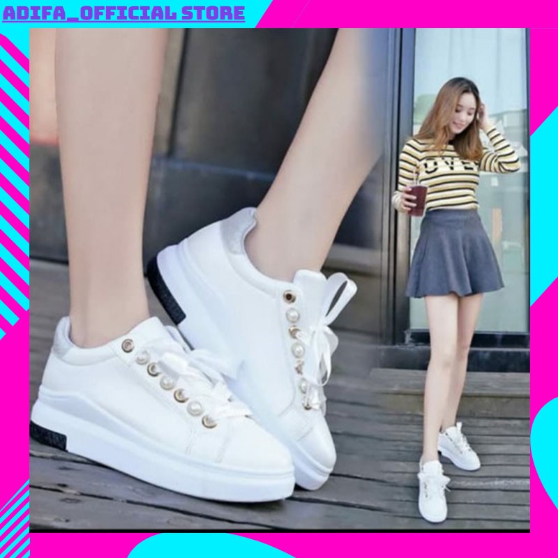 sepatu sneakers fashion sport wanita kasual tali kekinian murah YS205 PUTIH