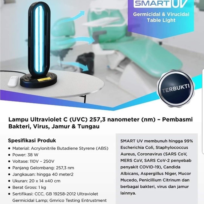 LAMPU SMART UV/SMARTUV MEMBUNUH VIRUS-BAKTERI-JAMUR-TUNGAU