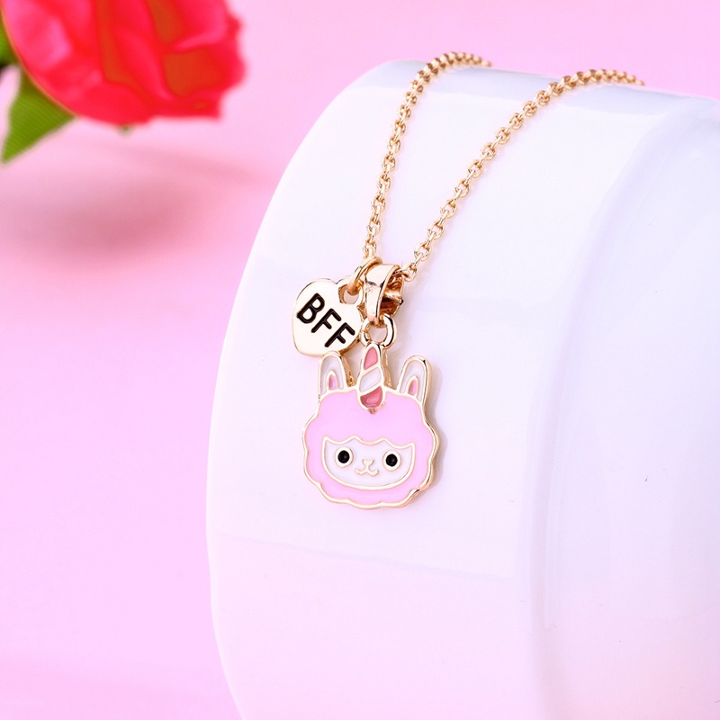 2pcs / Set Kalung Rantai Dengan Liontin Kartun Llama Untuk Anak Perempuan