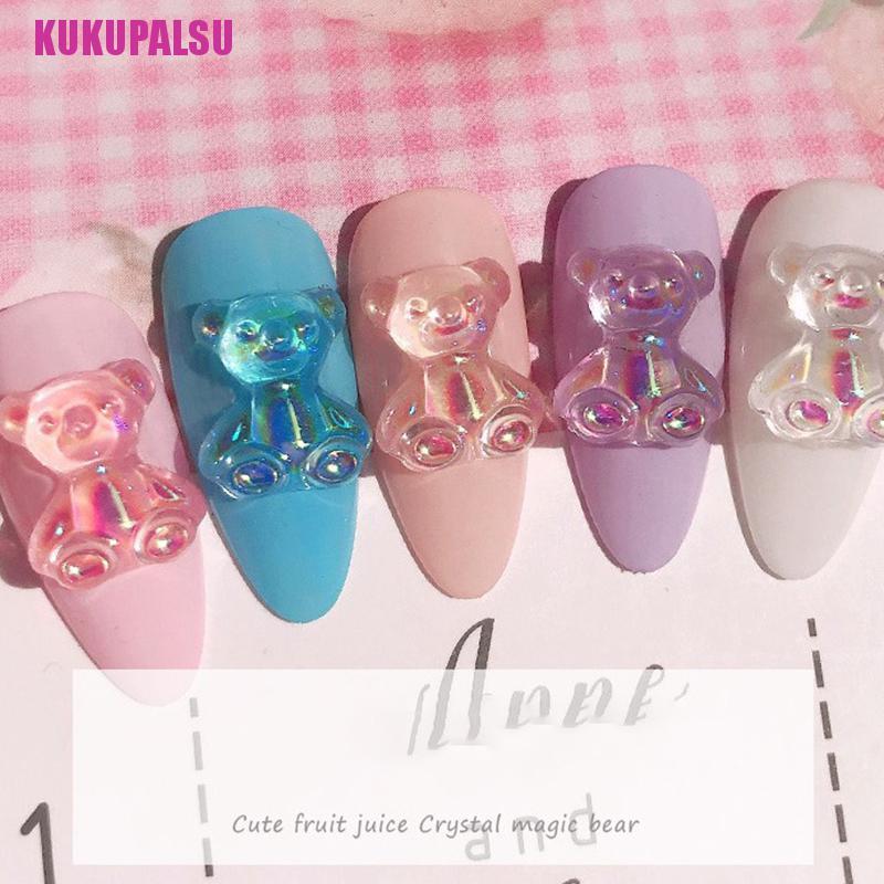 (Full) 6pcs Hiasan Kuku 3d Bentuk Beruang 3 Ukuran Untuk Nail Art