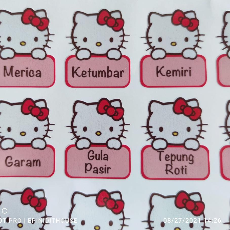 Trendy Stiker Toples Hello Kitty Label Nama Bumbu Dapur Tempel Anti Air Murah