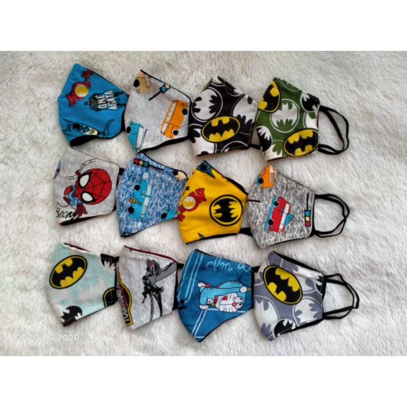 MASKER KAIN MASKER ANAK 12pcs MASKER KARAKTER ANAK LAKI LAKI DAN PEREMPUAN