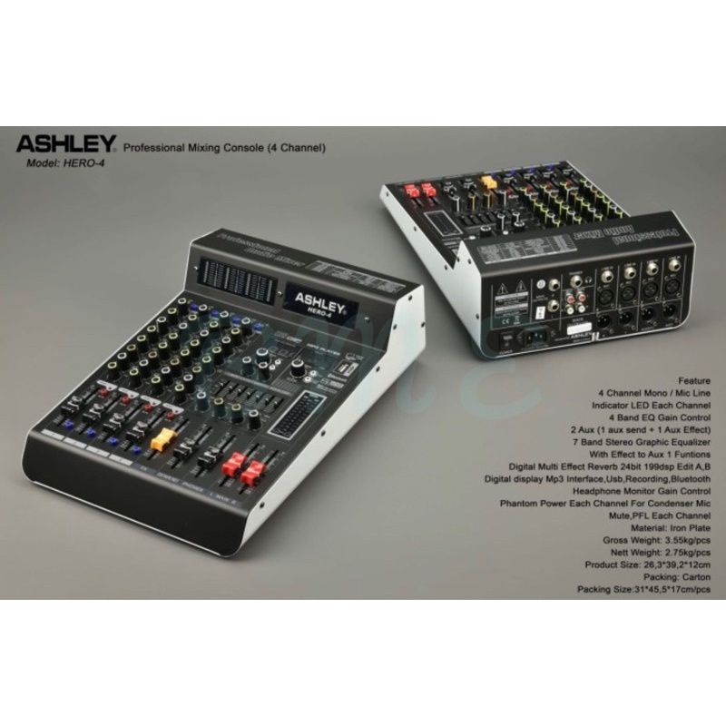 Mixer Audio Ashley HERO4 HERO 4 Channel USB Bluetooth Interface Recording Original TERBAIK