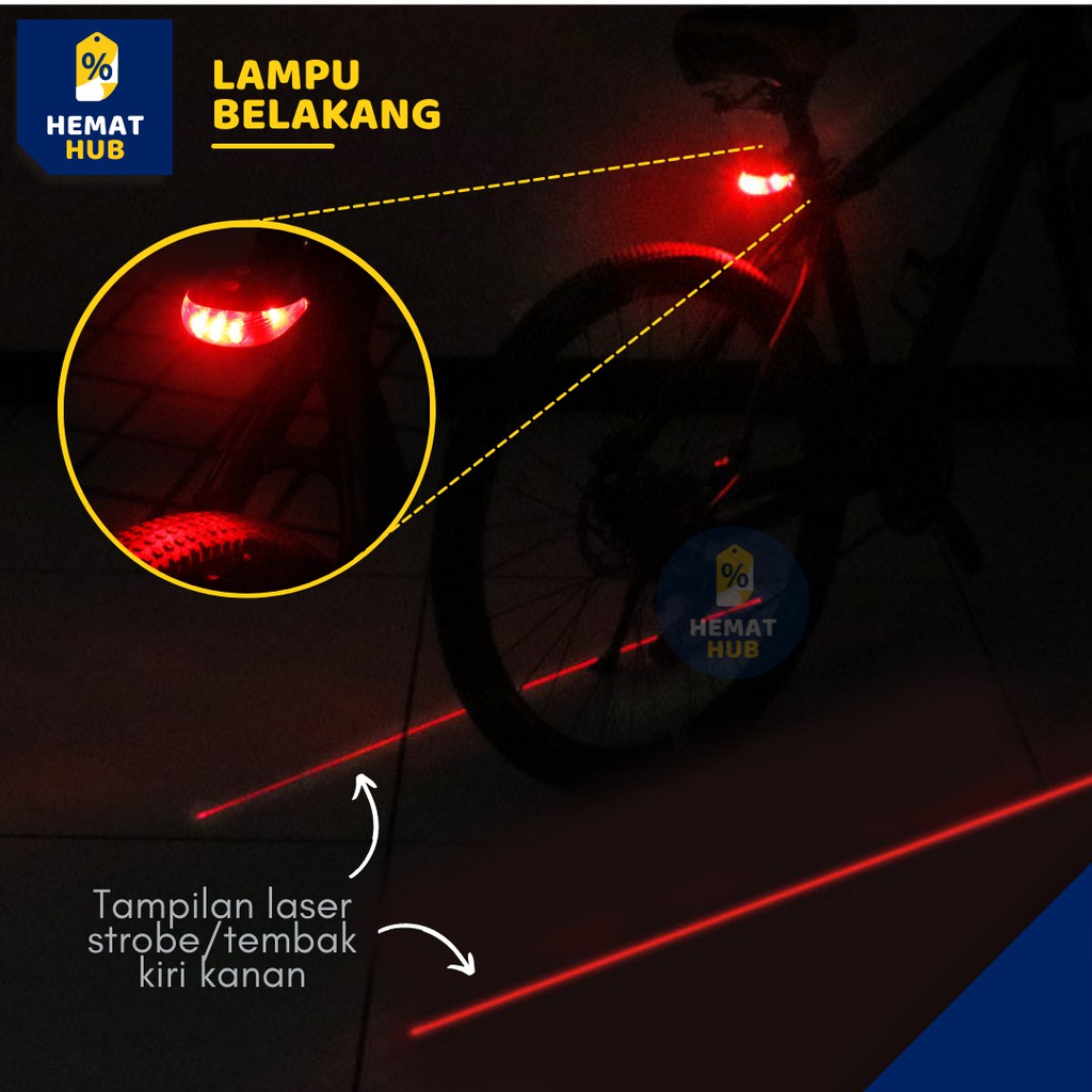 Lampu Sepeda Klakson Paket Bike Lamp Depan Belakang Waterproof Laser 5 Mode USB Charge Anti Air